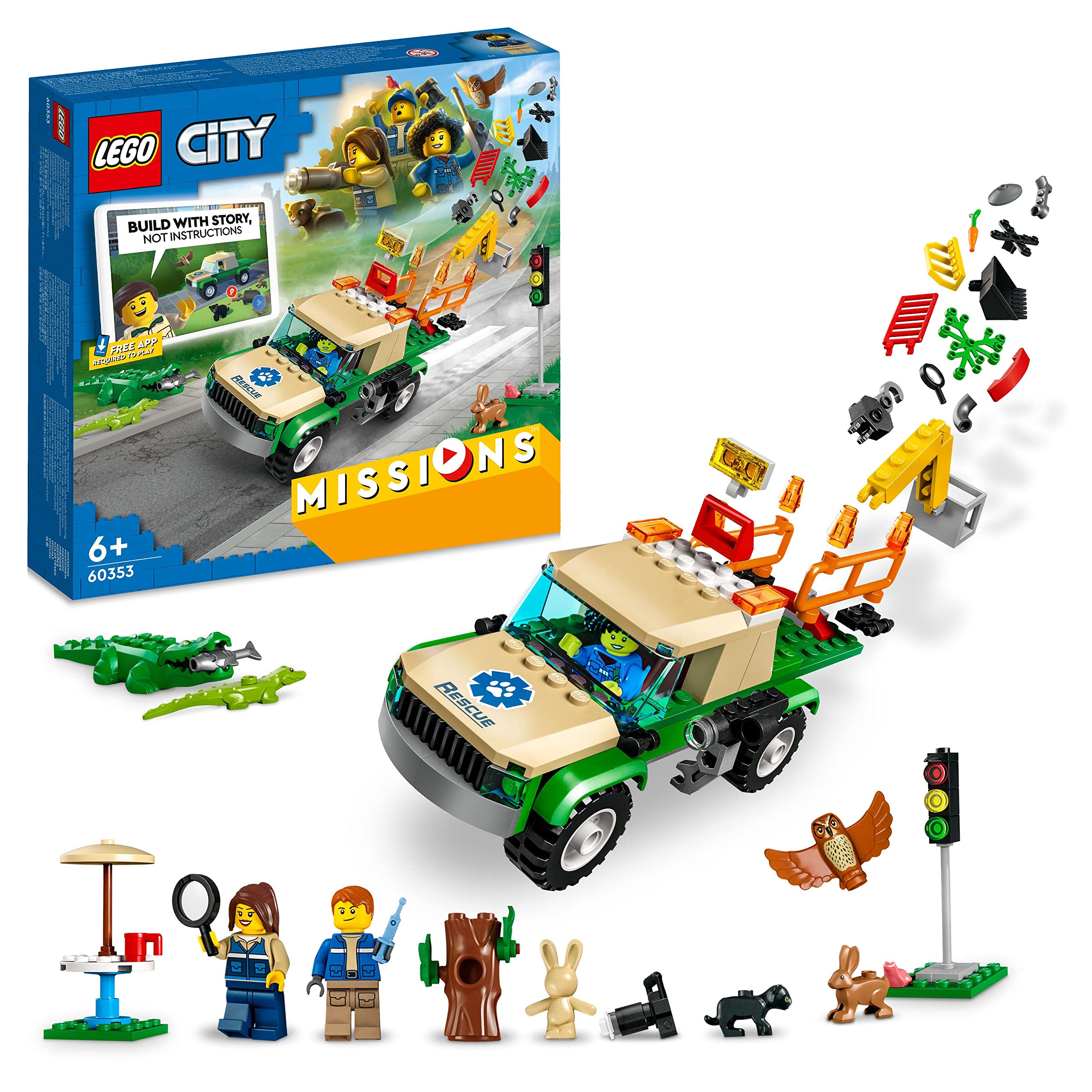 LEGO 60353 City Wild Animal Rescue Missions, with Truck Toy and Animals for Kids, Interactive Digital Adventure Building Game with Bricks & 3 Minifigures