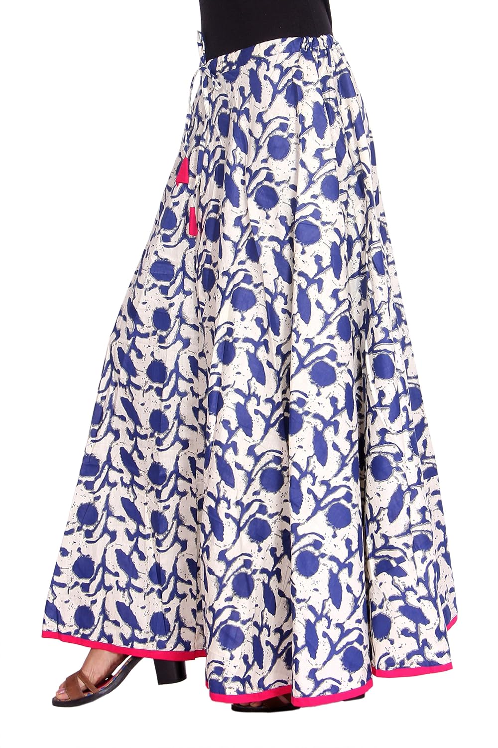 kastiel cotton blue printed women's regular flared skirt