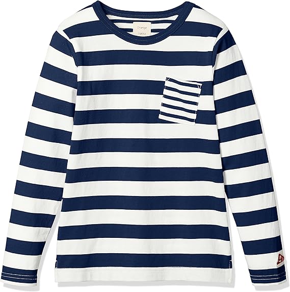 Amazon オレンジ ハッカ ハッカ キッズ クレイジー ボーダー 長袖 Tシャツ 小 学校 通学 男児 女児 130 ネイビー 紺 Tシャツ カットソー 通販