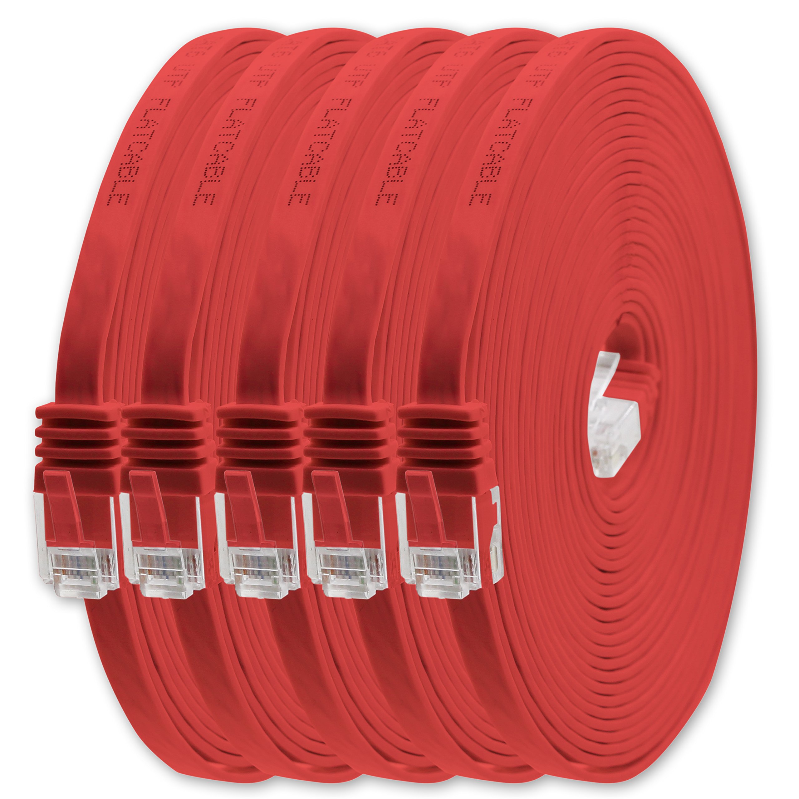 1aTTack.de 5m Red 5 pieces Cat.6 Flat Network Cable Ultra Flat Cat.6 Patch Cable 1000 Mbit/s Gigabit LAN (RJ45) Slim Micro