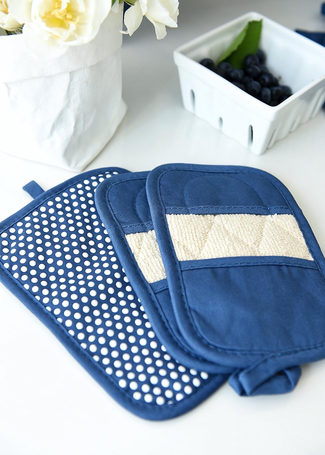 Ritz Royale Collection 100% Cotton Terry Cloth Mitz, Dual-Function Pot Holder/Oven Mitt Set, 4-Pack, Federal Blue: Home & Kitchen