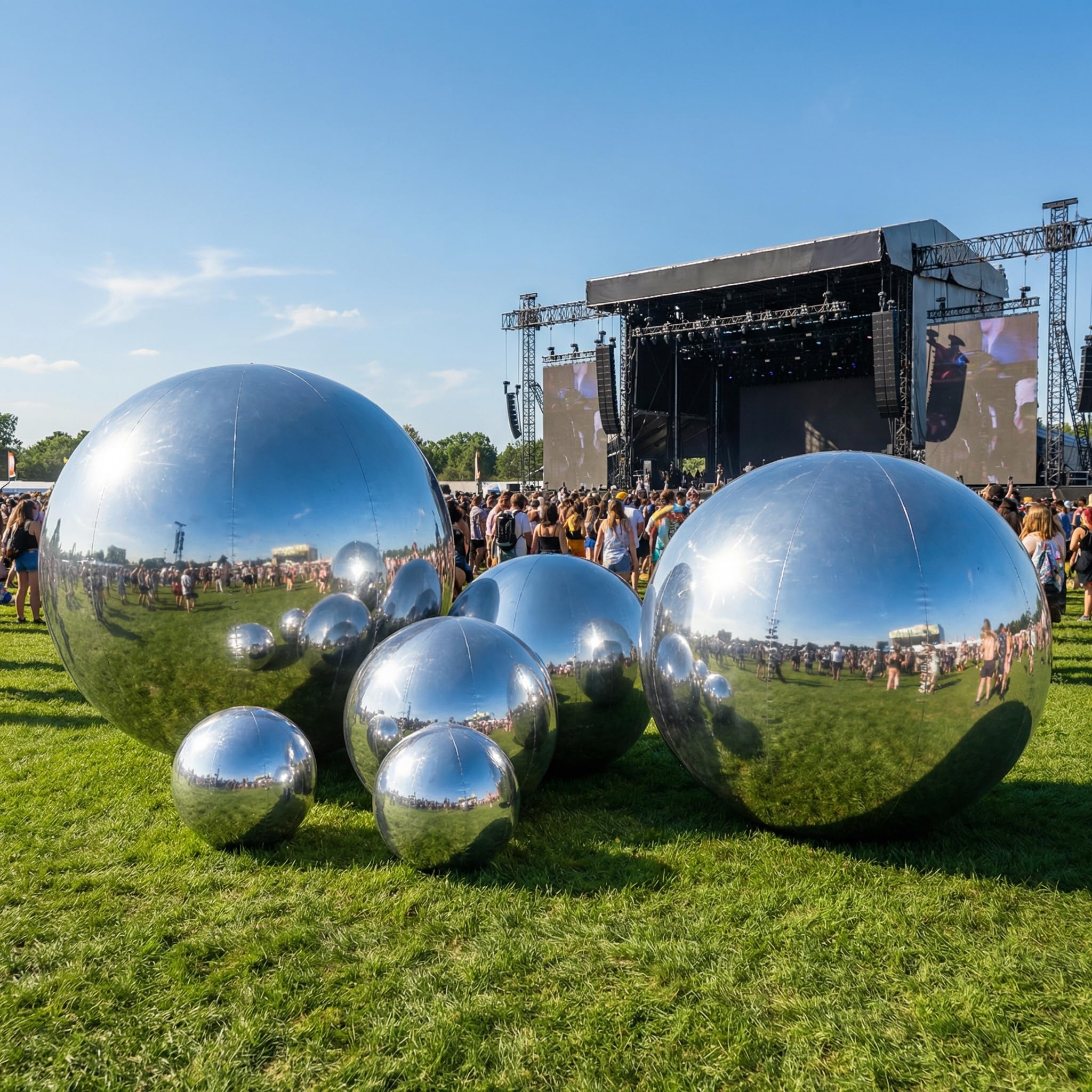 Photo 1 of 6PCS Inflatable Mirror Ball PVC Airtight Shiny Balls Inflatable Large Size Hanging&Standing Disco Ball Silver & Gold & Iridescent Giant Mirror Ball for Party & Wedding & Event Decoration