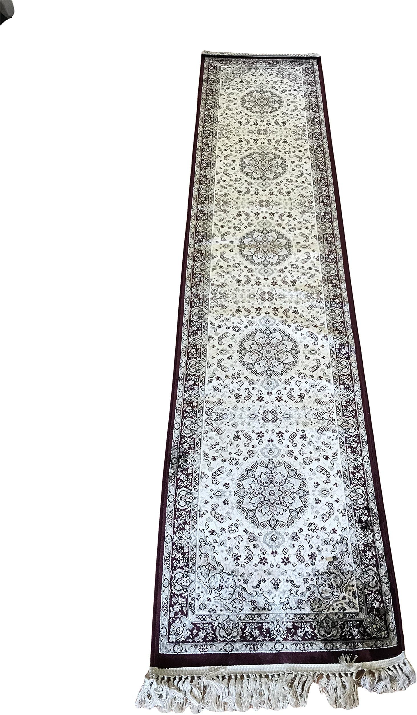 Beluchi Classic Rug with Fringe Hallway Hallway Persian Design Synthetic Silk cm 65 x 300 Fondo Beige