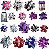 GYDbow 16 Gift Bows Assortment with 2 Rolls Curling Ribbons, Holiday Bows for Gift Wrapping, Christmas Wrapping Ribbon, Crafting, Wedding, Party, Present Decor,Festival, &Florist Flower