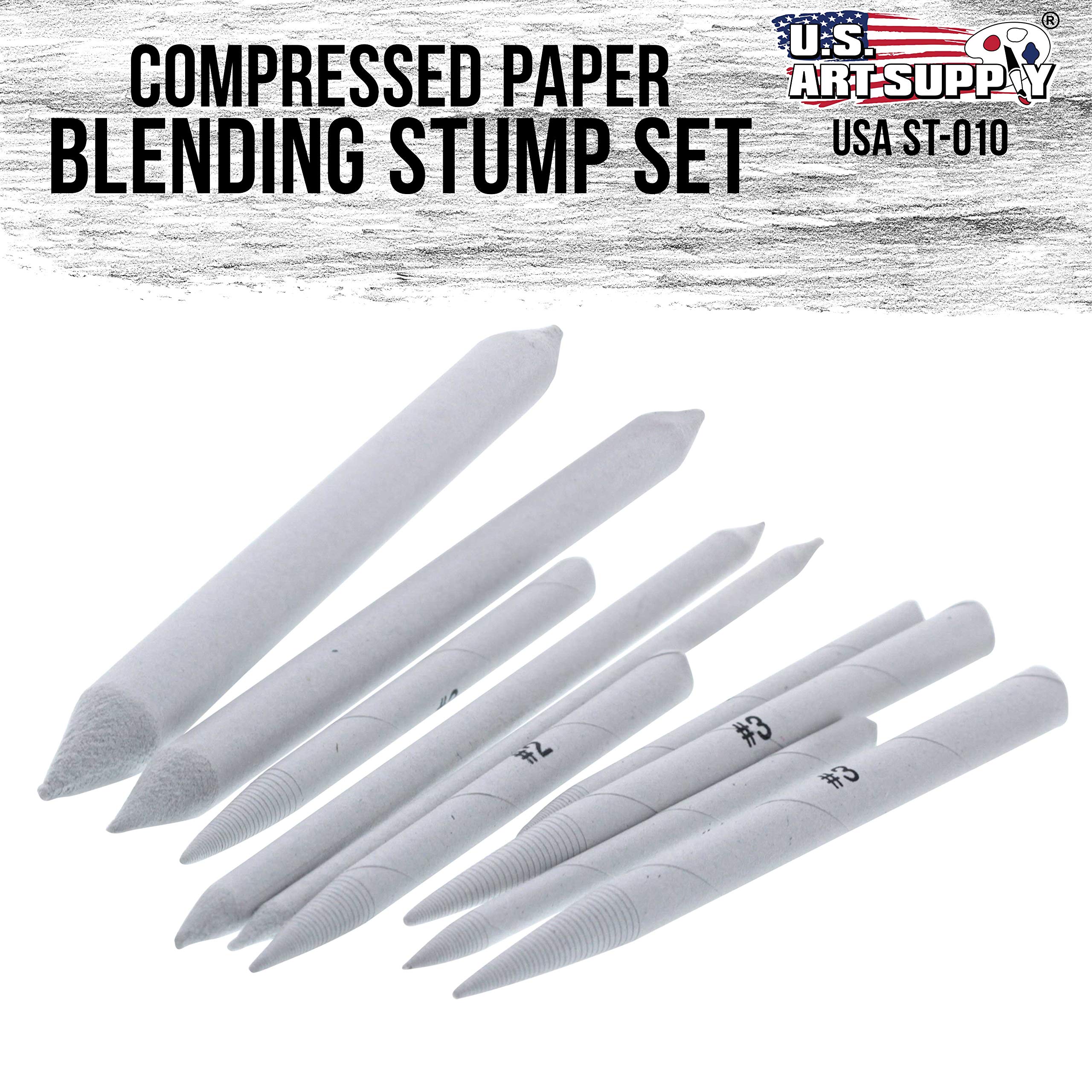 US Art Supply 10 Piece Artist Blending Stump and Tortillion Art Blenders - Pencil, Charcoal, Graphite, Colored Pencils