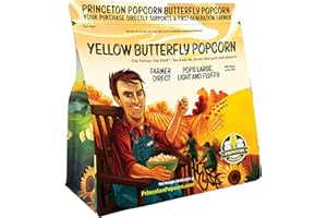 Princeton Popcorn Yellow Butterfly Large Popcorn Kernels - Large Fluffy Tender Popping Corn, Non-GMO Popcorn Kernels, No Roundup, Direct from Farmer, Microwave Air Popper or Stovetop 2lb Bag