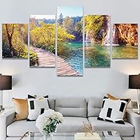 SIGNWIN 5 Panel Canvas Wall Art Modern Art Expressive Farmhouse/Country Landscape Mountain Top Multicolor Photography for Home Decorations Ready to Hang - 60