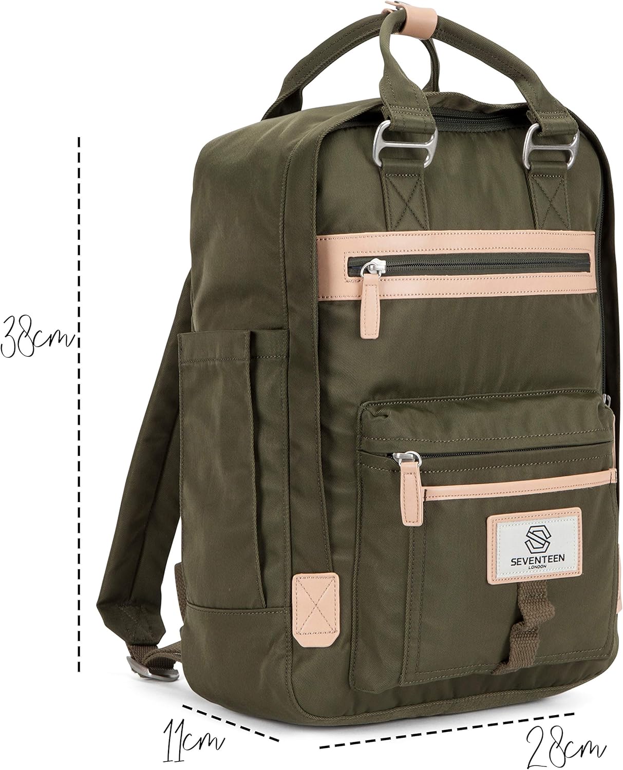 SEVENTEEN LONDON - Modern Urban Unisex Army Green 'Wimbledon' Backpack in a Classic Slim Simple Design - Fits Laptop up to 13” - Image 5