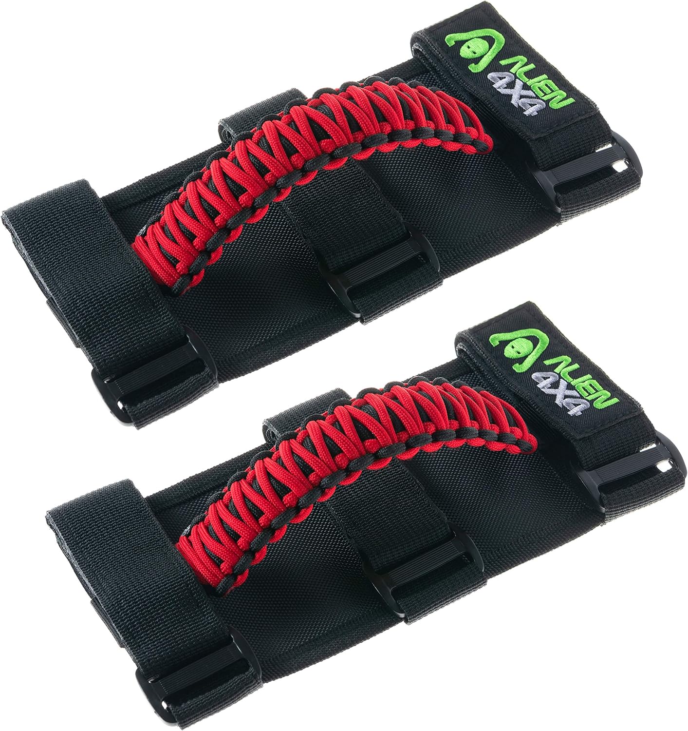 Alien 4x4 Jeep Grab Handles - Premium Paracord Jeep Grab Handles 3 Velcro Straps Easy to Install (Pack of 2) (Cherry Red)