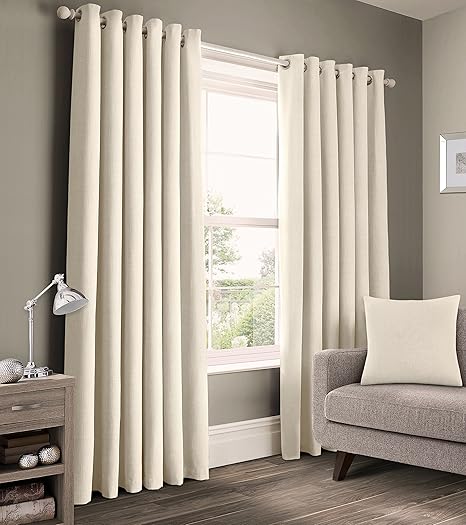Velosso 100 Pure Cotton Plain Curtain Pair Panama Cotton Ringtop