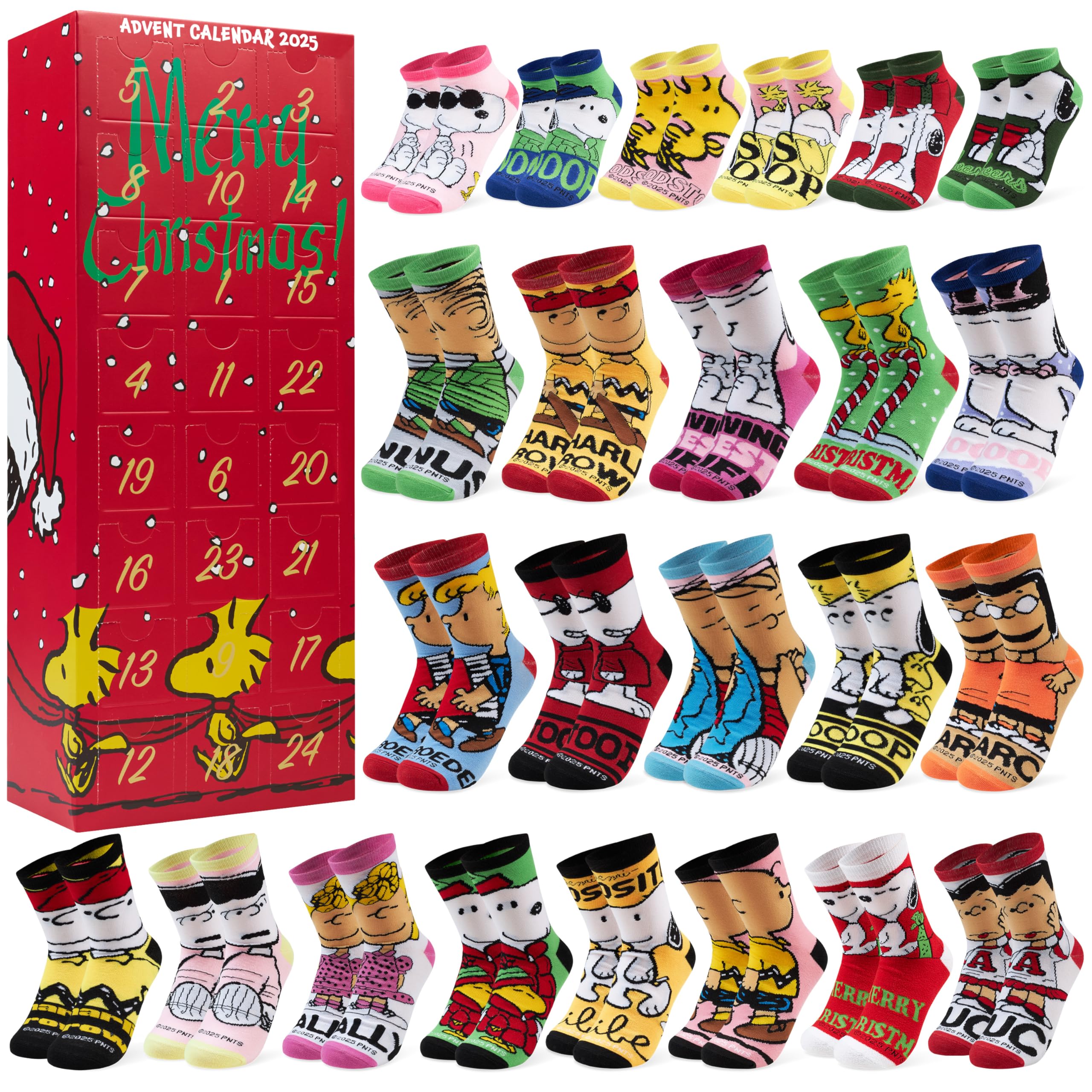 Get Trend Peanuts Snoopy Socks Advent Calendar 2025 for Women & Teens UK size 3-8, Casual & Sports Socks, Breathable Soft-Knit, Christmas Gifts for Her (Multi Snoopy)