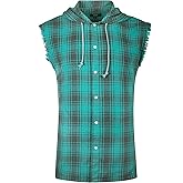 NUTEXROL Mens Sleeveless Fannel Shirt Casual Cotton Plaid Vest Hoodies