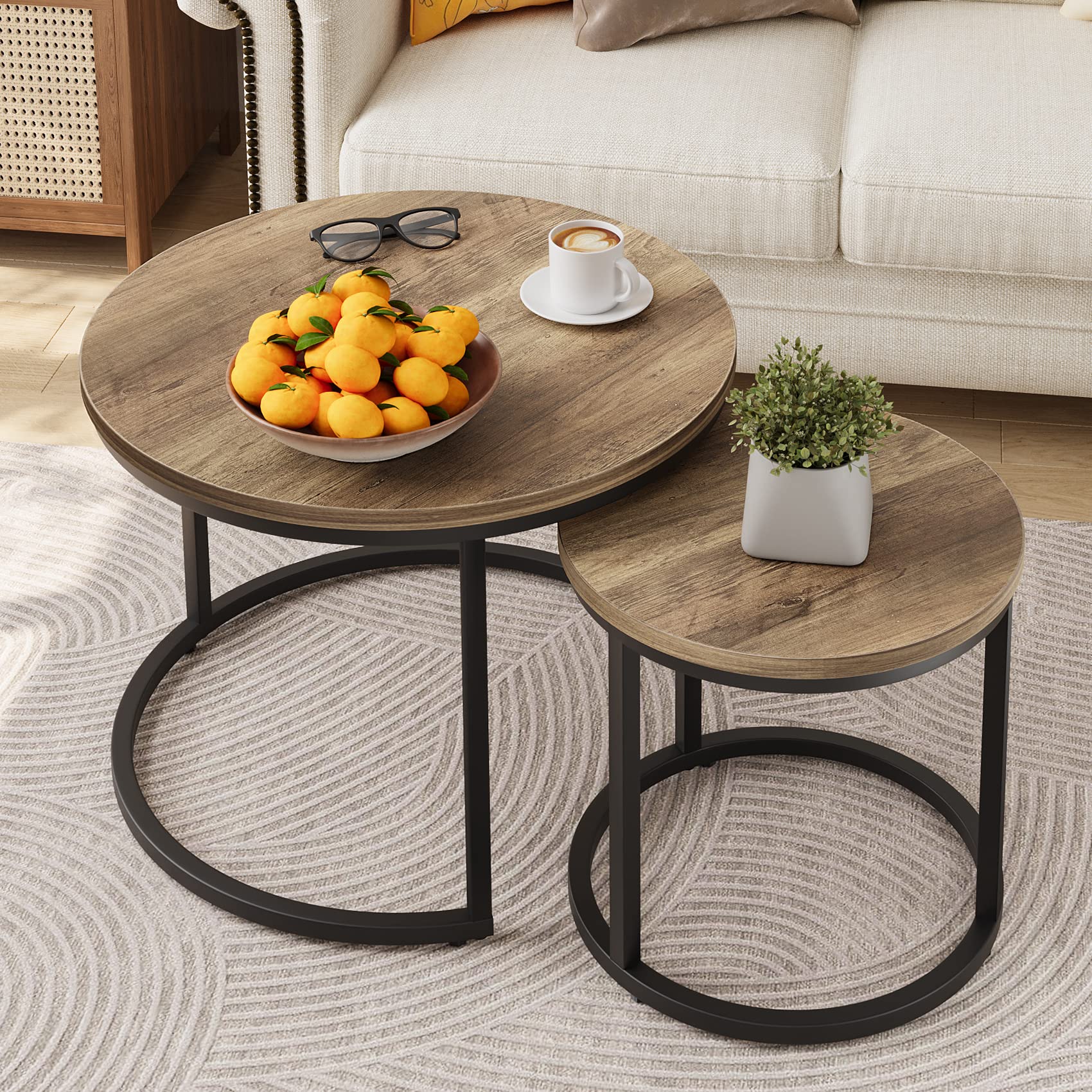 Smuxee Nesting Coffee Table Set of 2, 23.6" Round