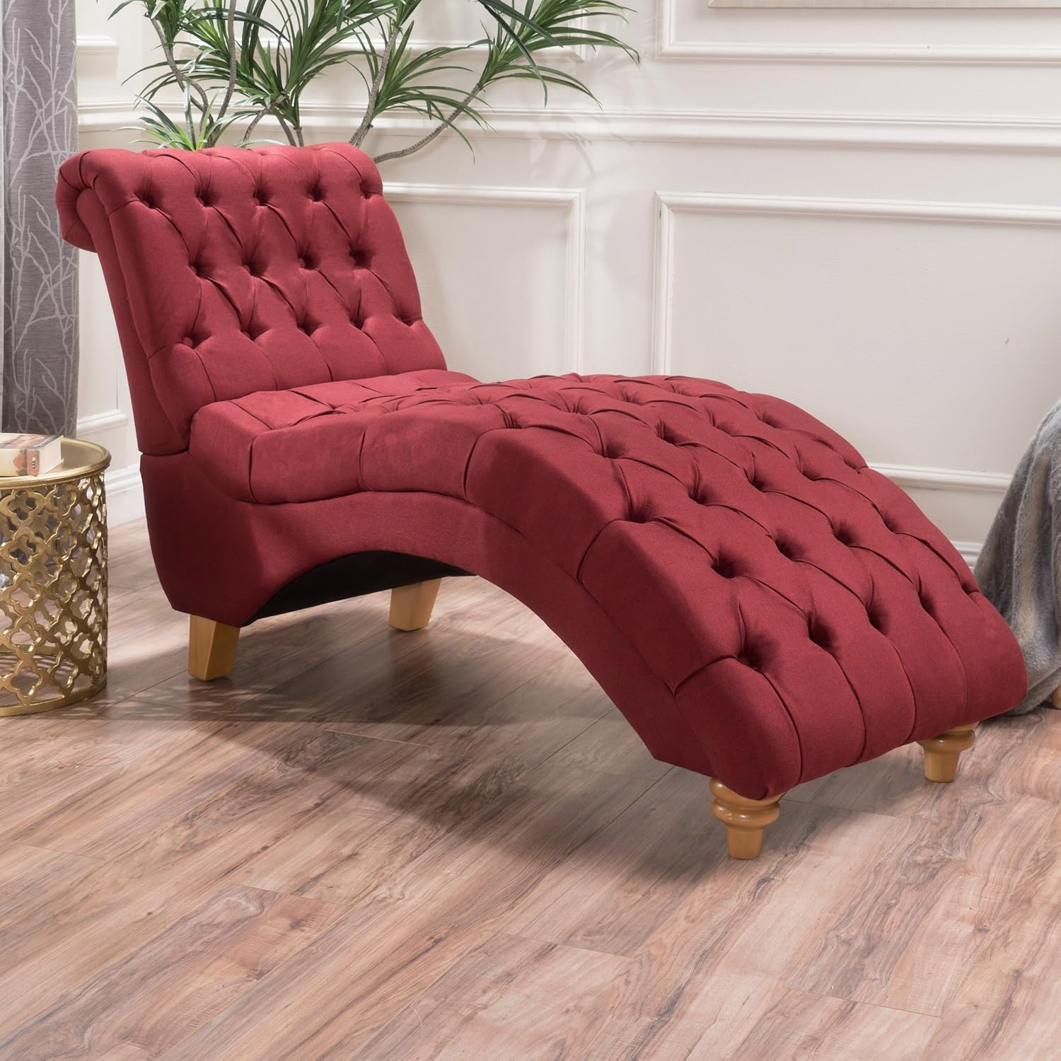 Bellanca Fabric Tufted Chaise Lounge Chair (Deep Red