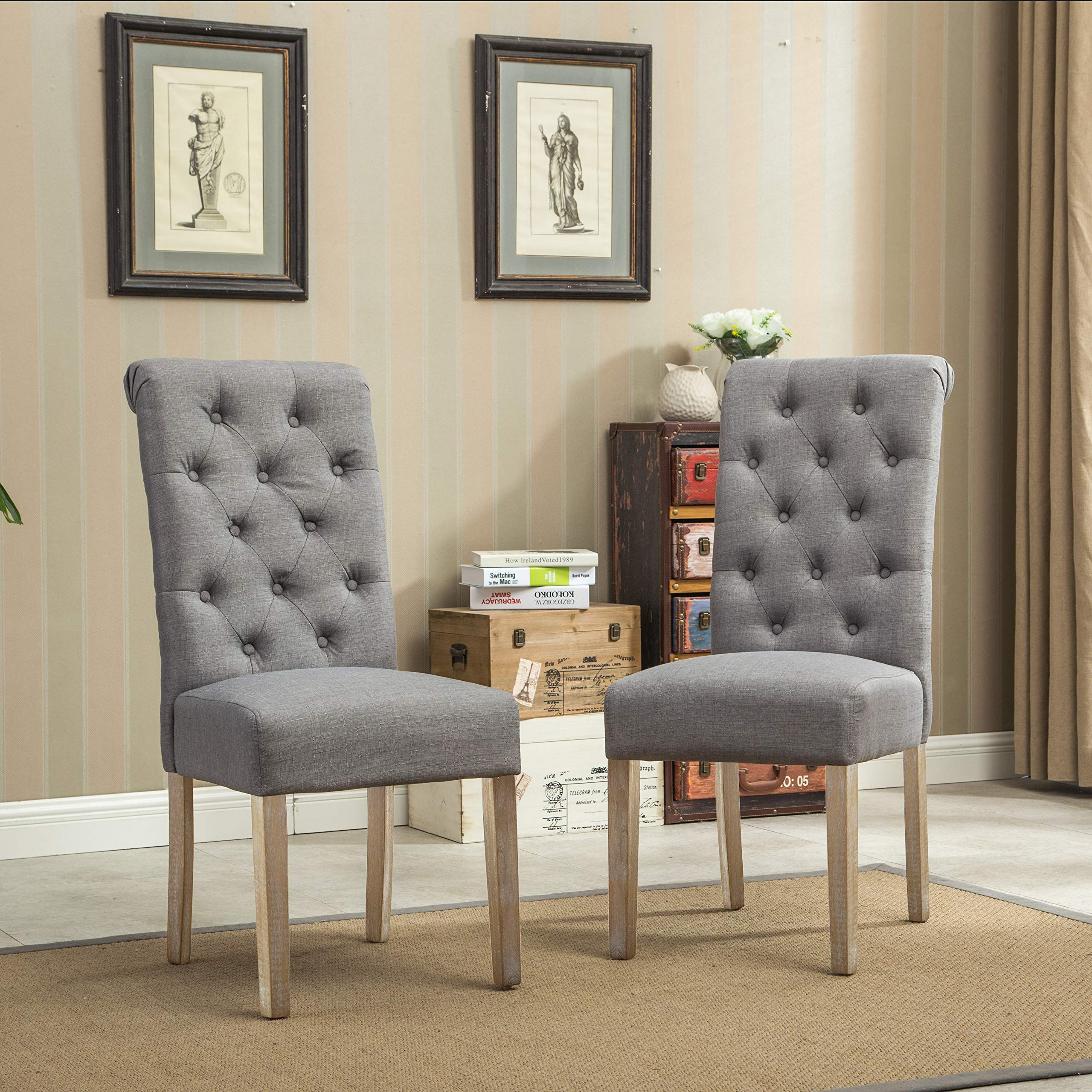 Roundhill Furniture Habit Grey Solid Wood Tufted Parsons Dining Chair