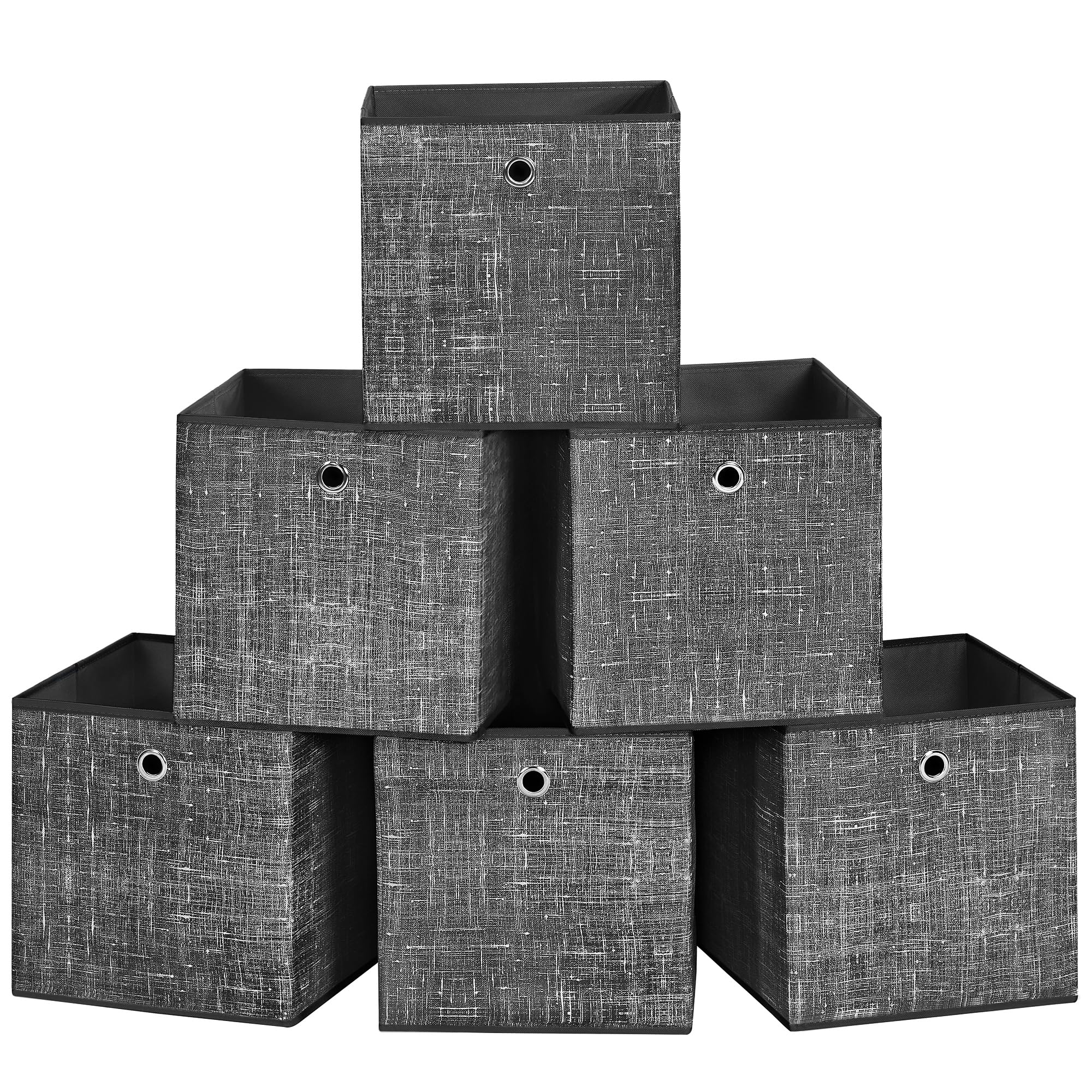 SONGMICS Storage Boxes, Set of 6 Non-Woven Fabric Boxes with Handles, 30 x 30 x 30 cm, Fit Cube Storage Unit, for Shelves, Foldable, Clothes Organisers, Heathered Black RFB006B01 — image 1