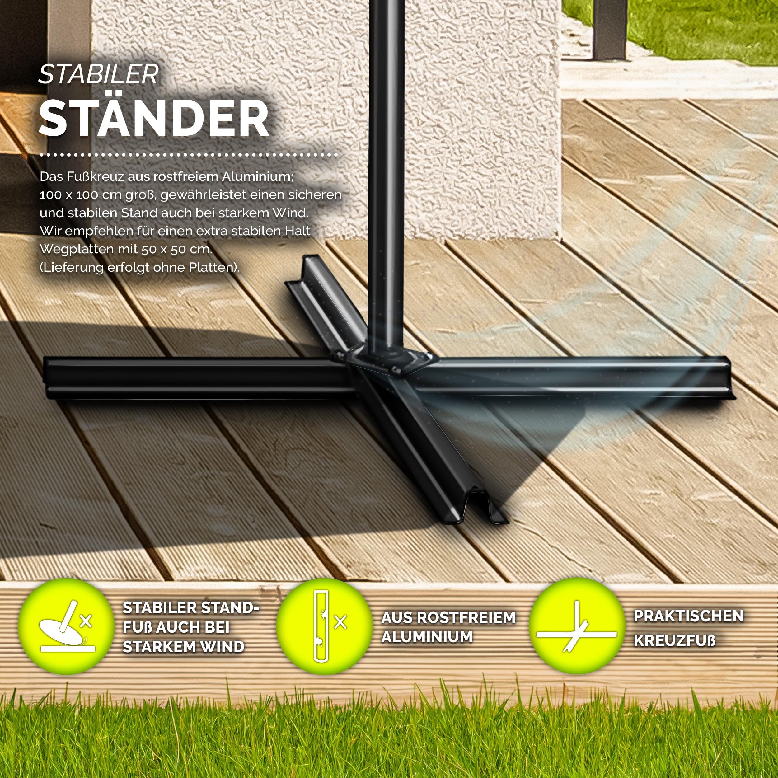 tillvex Alu Sonnenschirm + Abdeckung Ø 300 cm mit Kurbel | Ampelschirm mit Ständer & Windschutz | Gartenschirm UV-Schutz Aluminium | Kurbelschirm Marktschirm wasserdicht 360° drehbar Anthrazit 9