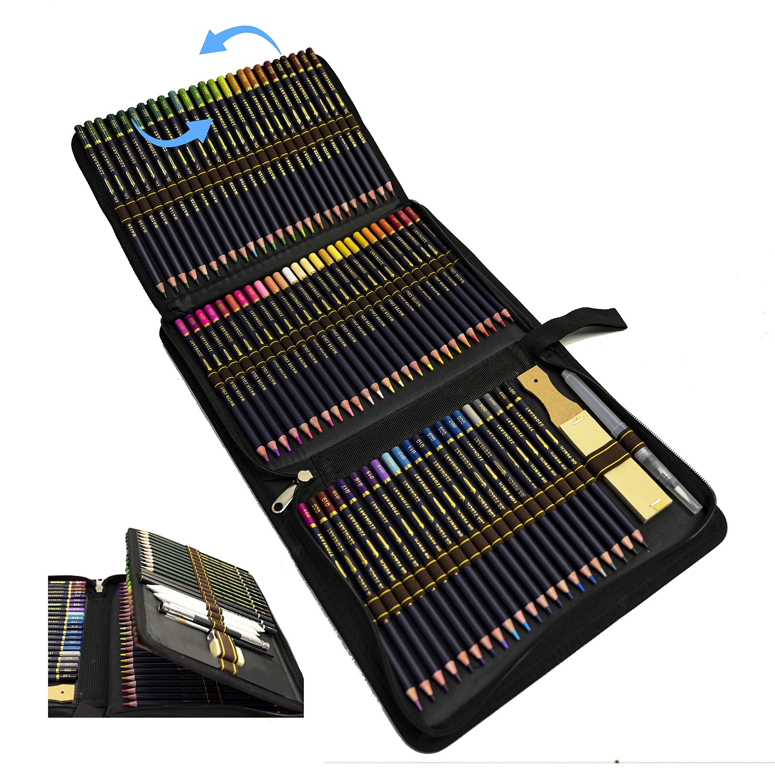 ZZONEART 96 Watercolour Pencils Art Set With Large Case, Colouring and Sketching Graphite Pencils for Adults and Artists