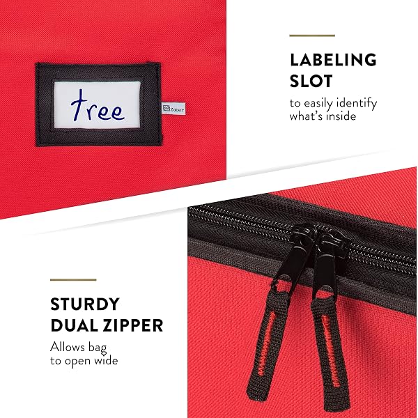 ZOBER WIDE CHRISTMAS TREE STORAGE BAG – MAXIMUM ACCESSIBILITY – FITS 7.5 FT TREES – 600D OXFORD FABRIC CHRISTMAS TREE BAG FOR STORAGE BOX FOR XMAS – STRONG, DURABLE STRAPS & HANDLES – CARD SLOT – RED