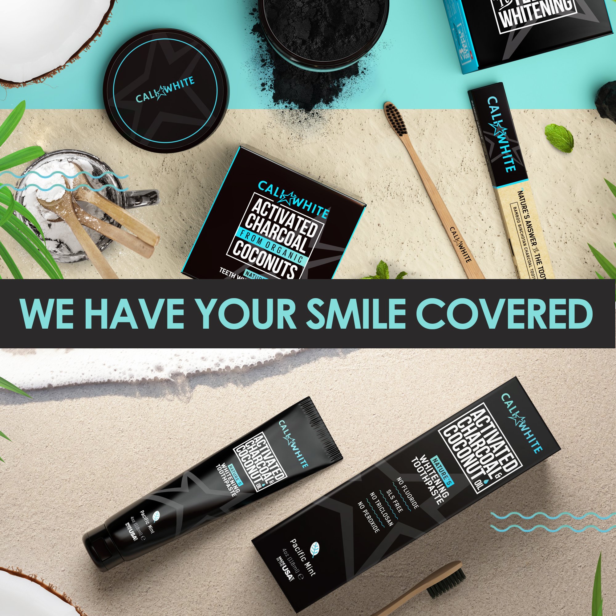 Cali White ACTIVATED CHARCOAL & ORGANIC COCONUT OIL TEETH WHITENING TOOTHPASTE, MADE IN USA, Best Natural Whitener, Vegan, Fluoride Free, Sulfate Free, Organic, Black Tooth Paste, Kids MINT (4oz) - Image 8