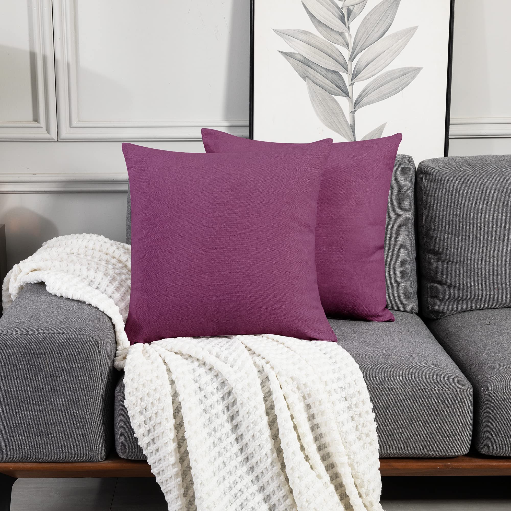 Deconovo Home Decorative Purple Square Cushion Covers, Faux Linen Throw Pillow Cases for Bedroom with Invisible Zipper, 22x22 Inch, set of 2