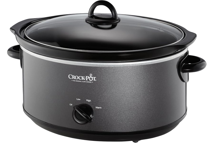 Crock-Pot 7-Quart Manual Slow Cooker, Family Size Serves 8+ People & Fits 6-lb Roast, Removable Stoneware with Warming Setting, Dishwasher Safe for Easy Cleanup, Charcoal