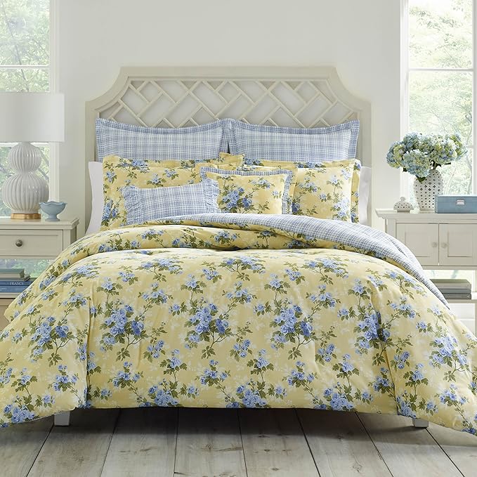 Laura Ashley Comforter Set, Cotton, Pastel Yellow, Full/Queen Amazon