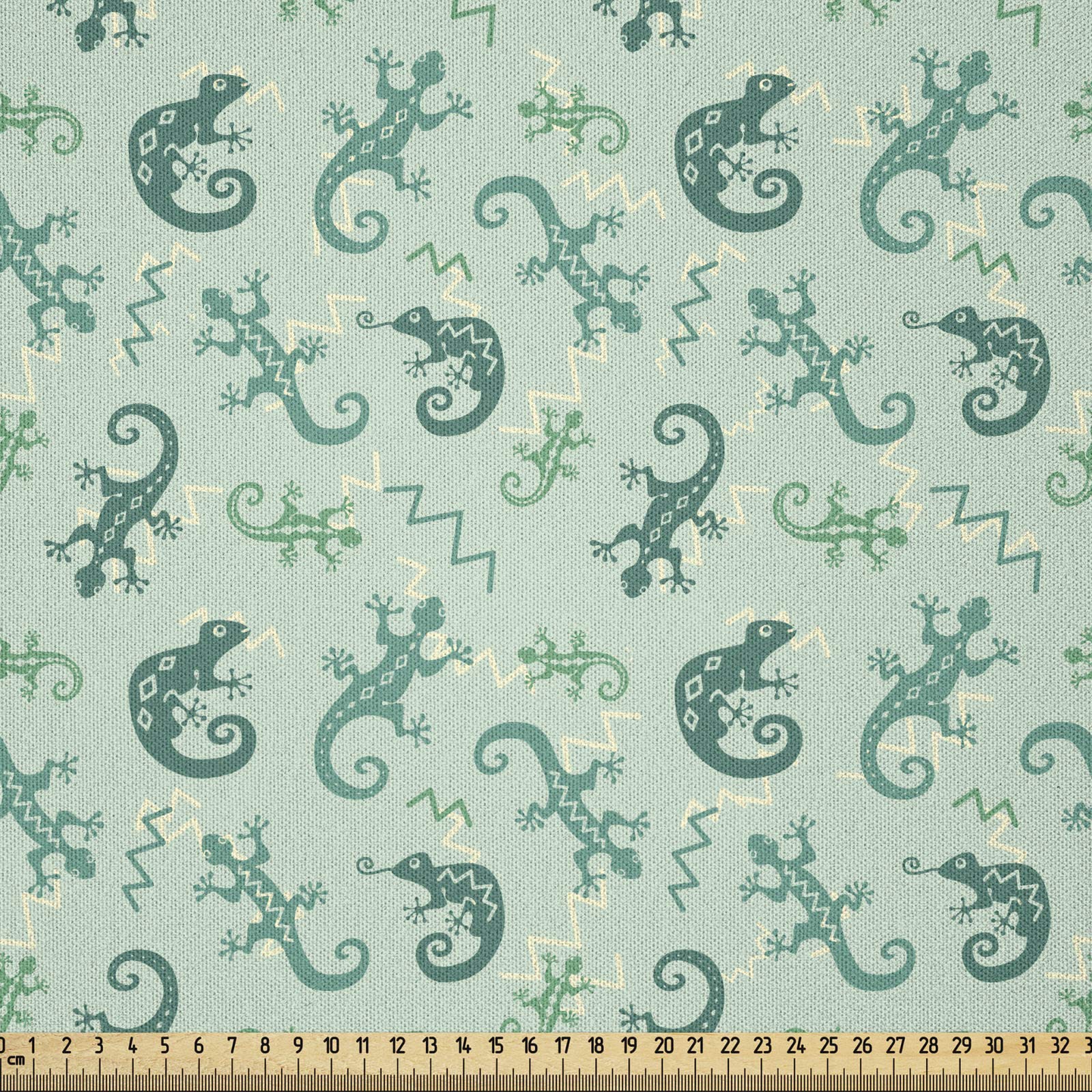 ABAKUHAUS Reptile Fabric by the Yard, Exotic Lizards Chameleons Leaping Illustration Nature Reptiles Kids Nursery, Microfiber Fabric for Arts and Crafts Textiles Decor, 1M (230x100cm), Green Mint