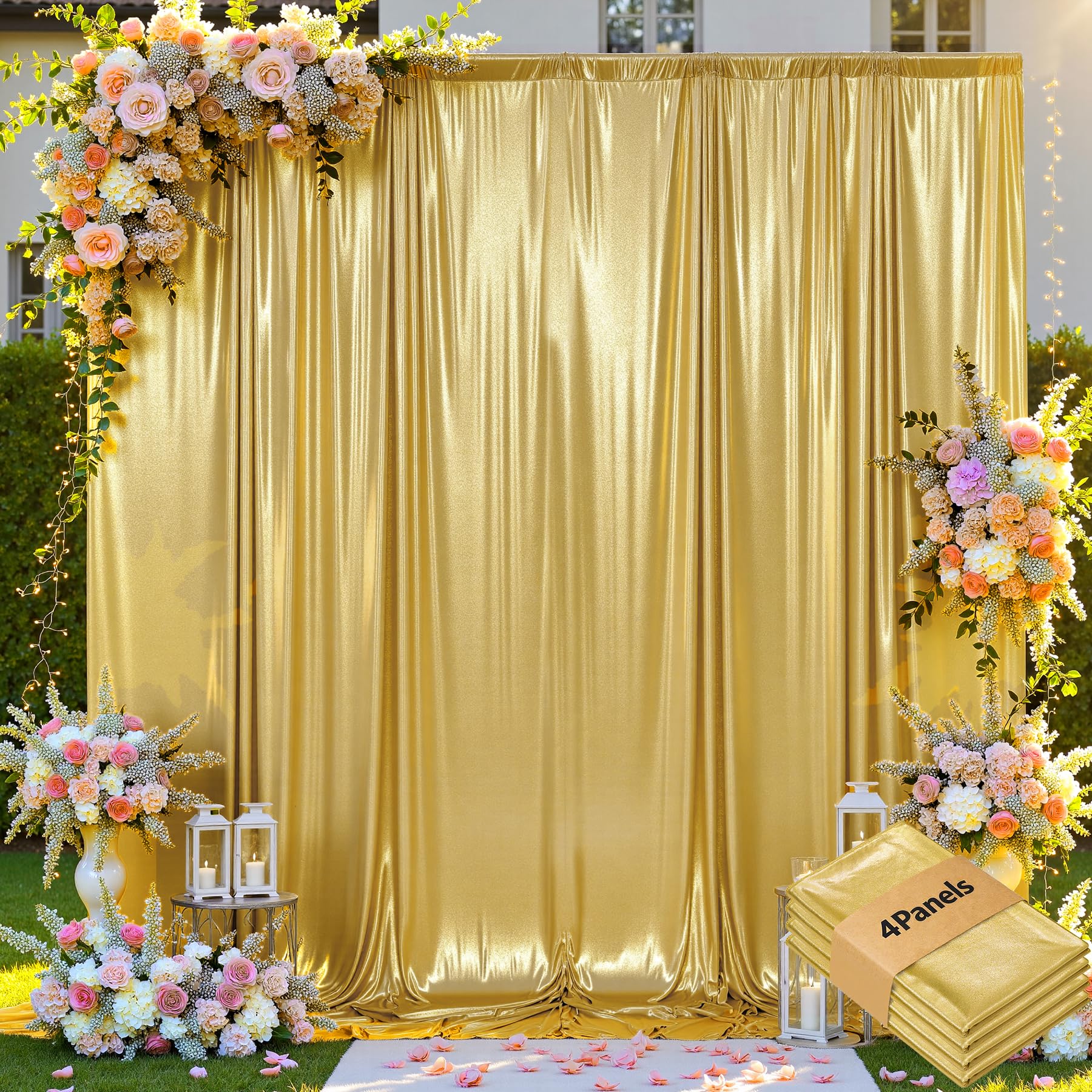 Photo 1 of 20x10ft Thick Gold Glitter Backdrop Curtain Panels for Parties, Wrinkle Free Sparking Sequin Backdrop Drapes, 4 Panels 5x10ft Shimmer Photo Back Drop Cloth for Wedding Birthday Photography