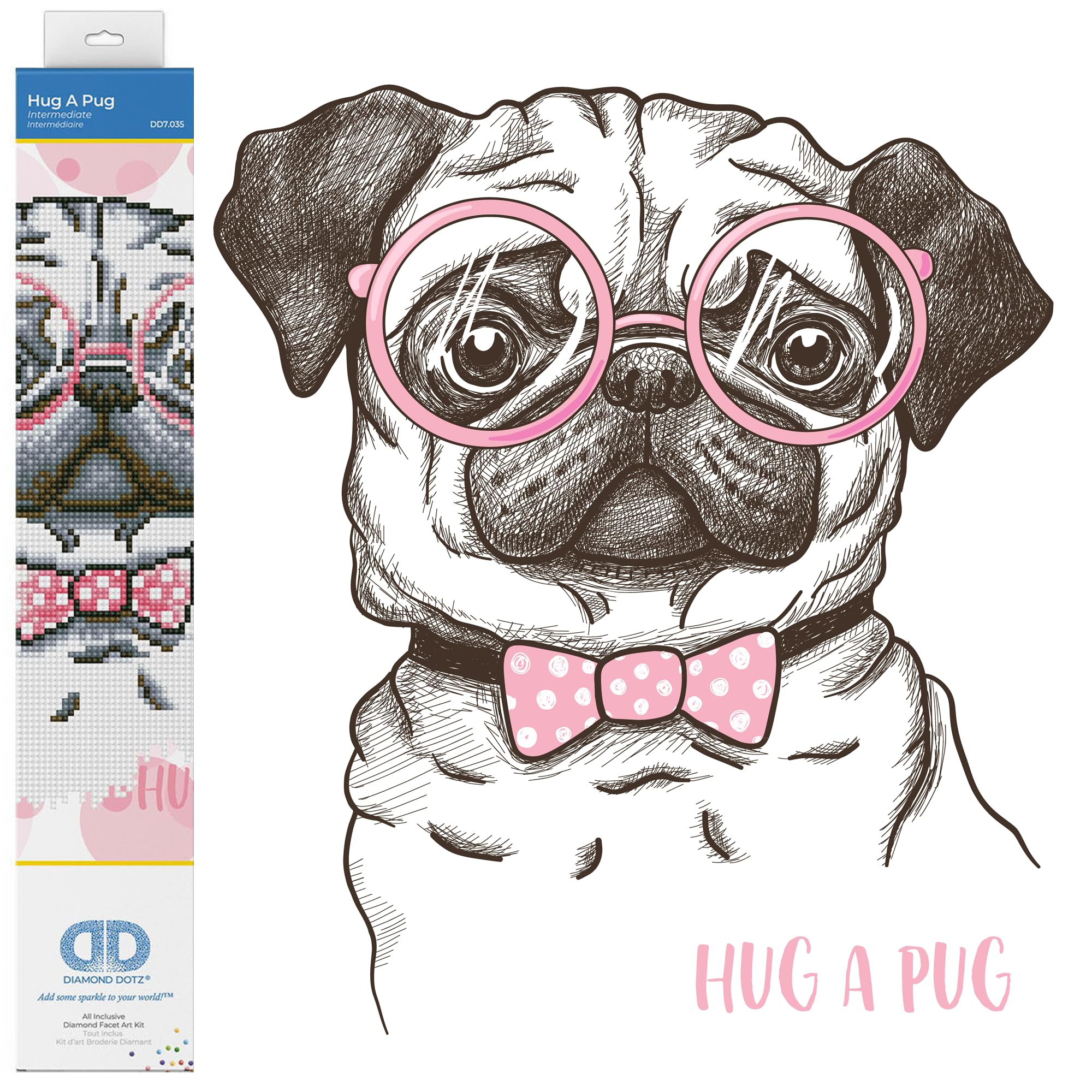 Diamond Dotz Painting Kit: Intermediate, DD7, Fabric, Hug a Pug, 35 x 35 cm