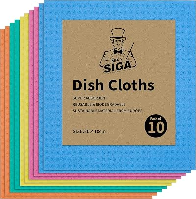 MR.SIGA Reusable Dish Cloths 10 Pack Cellulose Sponge Cloth Multicolor
