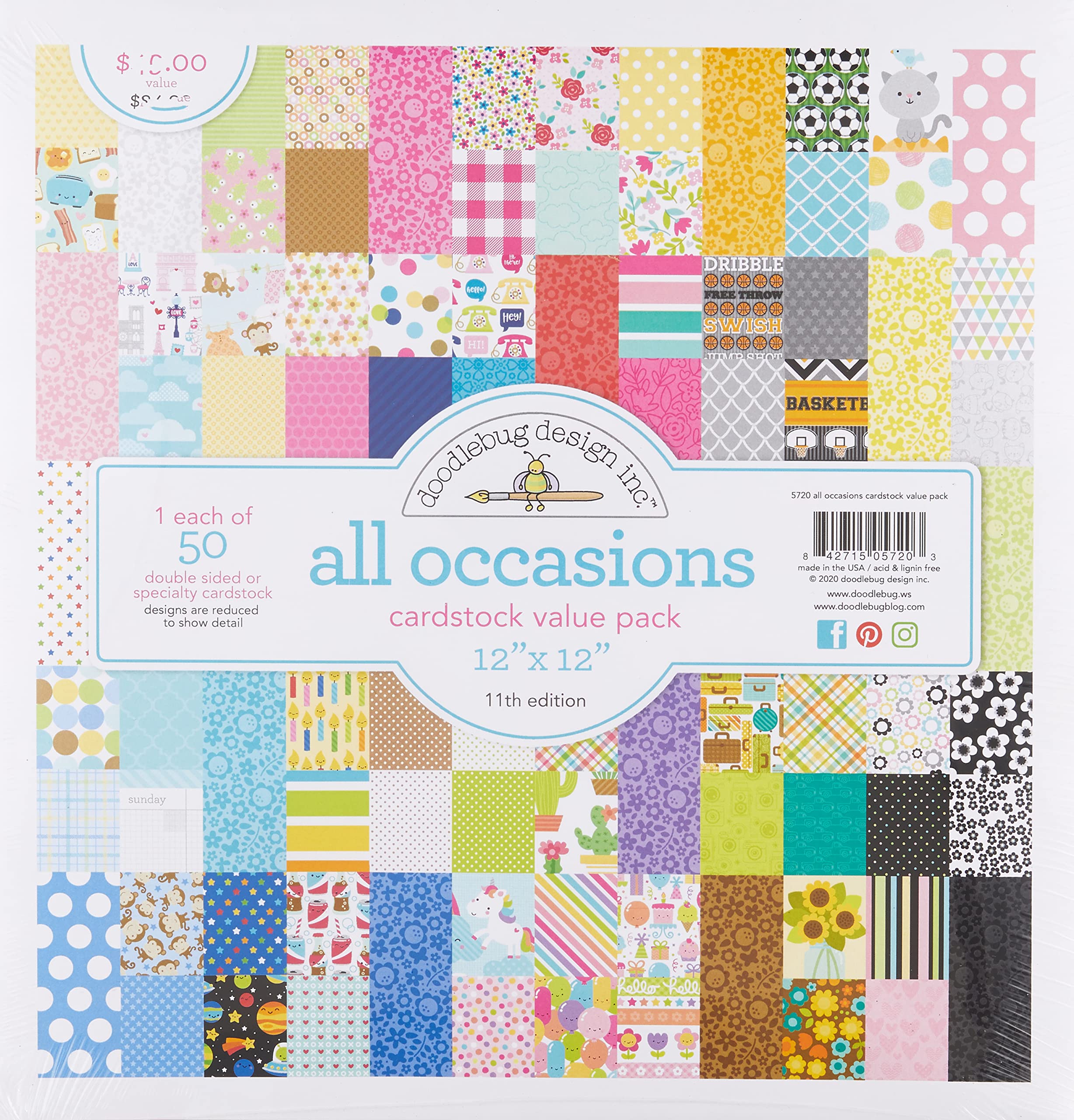 Doodlebug Value Kit Cardstock x 12-inch 50/Pkg, Multicoloured, 31.75 x 30.48 x 1.27 cm