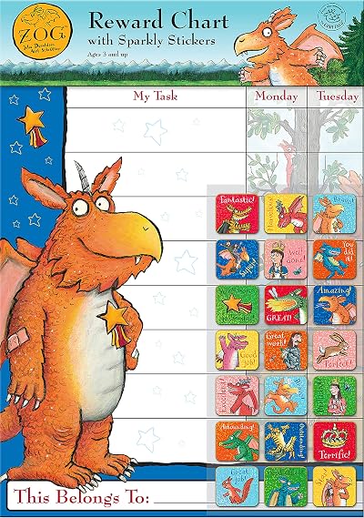 Paper Projects Zog Reward Chart Wipe-Clean 56 Sparkly Stickers A3