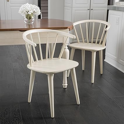 Christopher Knight Home 296032 Countryside Rounded Back Spindle Dining Chair Antique White