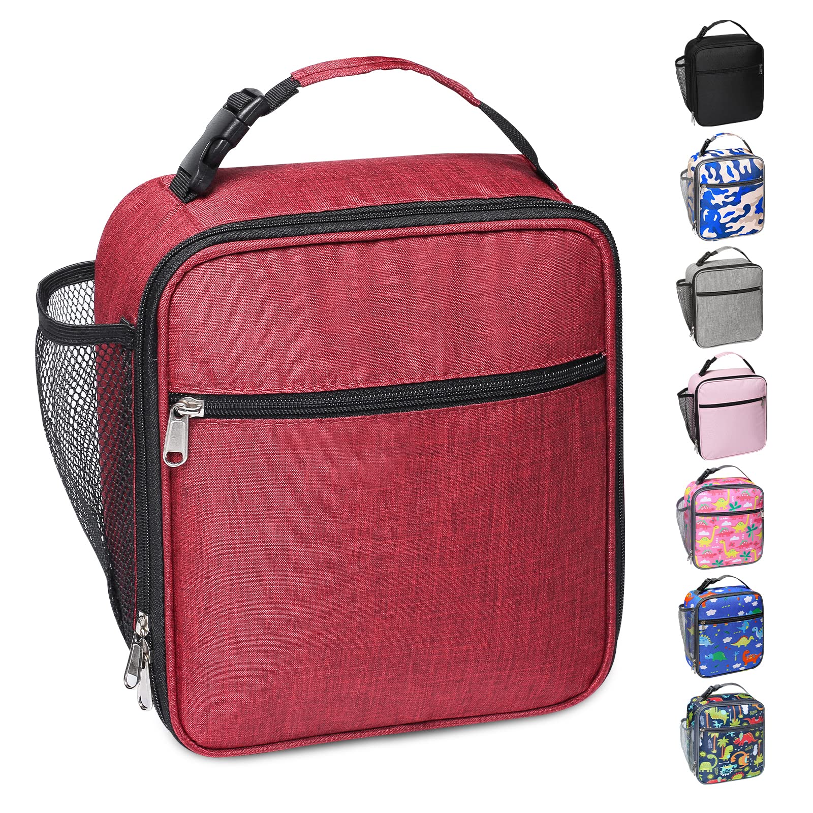 Apuucse Portable Insulated Lunch Bag with Side Mesh Pocket for Adults/Kids/Men/Women,Water-Resistant Leakproof Soft Cooler Bag Durable Thermal Lunch Box for Work/School/Picnic/Outdoor(Red)