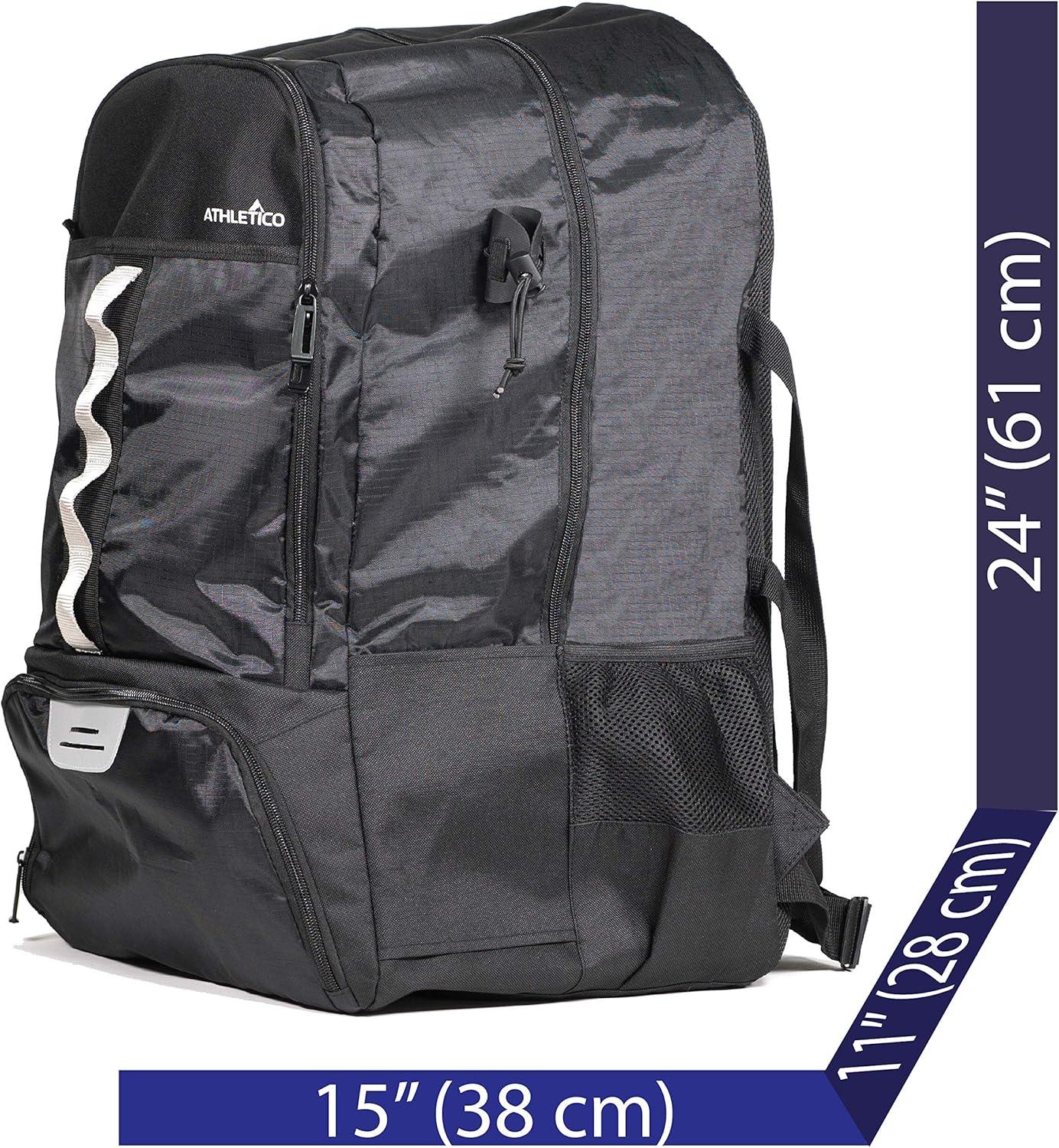 Athletico Lacrosse Bag - Extra Large Lacrosse Backpack - Holds All Lacrosse or Field Hockey Equipment - Two Stick Holders and Separate Cleats Compartment (Black) : Clothing