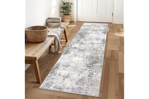 IOHOUZE Abstract Runner Rug 2x6 Ft Washable Runners for Hallways, Non Slip Kitchen Runner Printed Faux Wool Entryway Runner Indoor, Modern Abstract Floor Carpet for Hall Kitchen Bedroom, Grey Beige