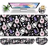 JYCUHTCL Large Gaming Mouse Pad Set 35.4 x 15.7 with Keyboard Wrist Rest, Wrist Support, and Coaster Memory Foam Smooth Desk Pad Mousepad for Home Office School - Skull Goth Magic Cute Witchy