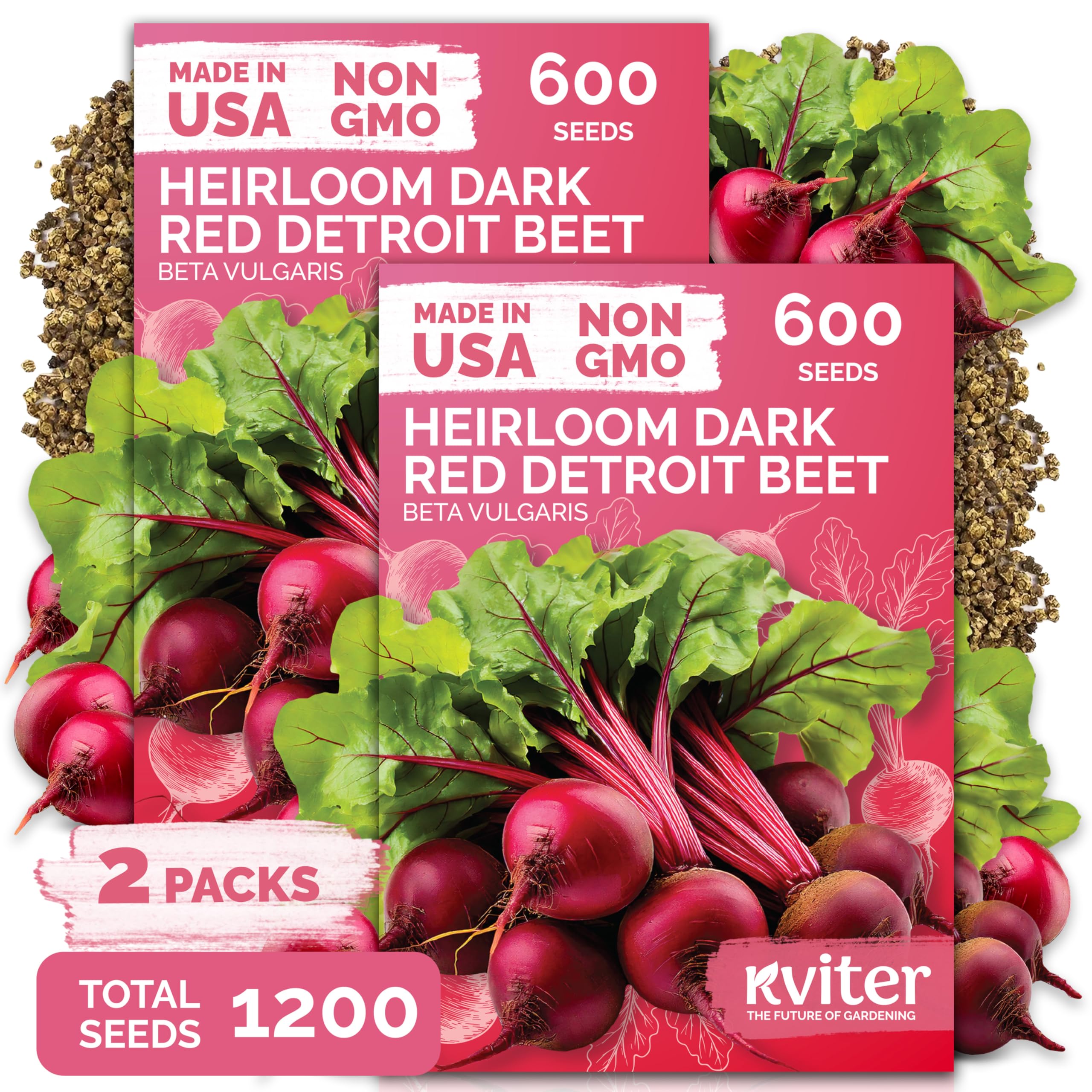 1,200 Detroit Dark Red Beet Heirloom Vegetable Seeds, Beta Vulgaris | Tender and Sweet Red Beets Seed Packets, Heirloom Seeds