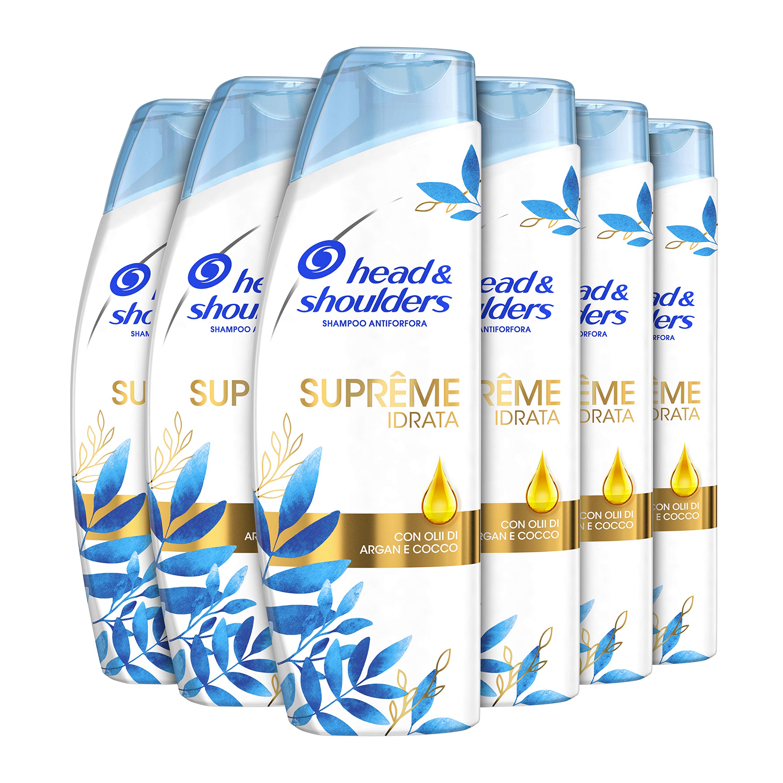 Head & Shoulders Suprême Moisturizing Anti-Dandruff Shampoo with Argan and Coconut Oils, for Moisturized Scalps and Hair and Up to 100% Dandruff Free, 6 x 225 ml