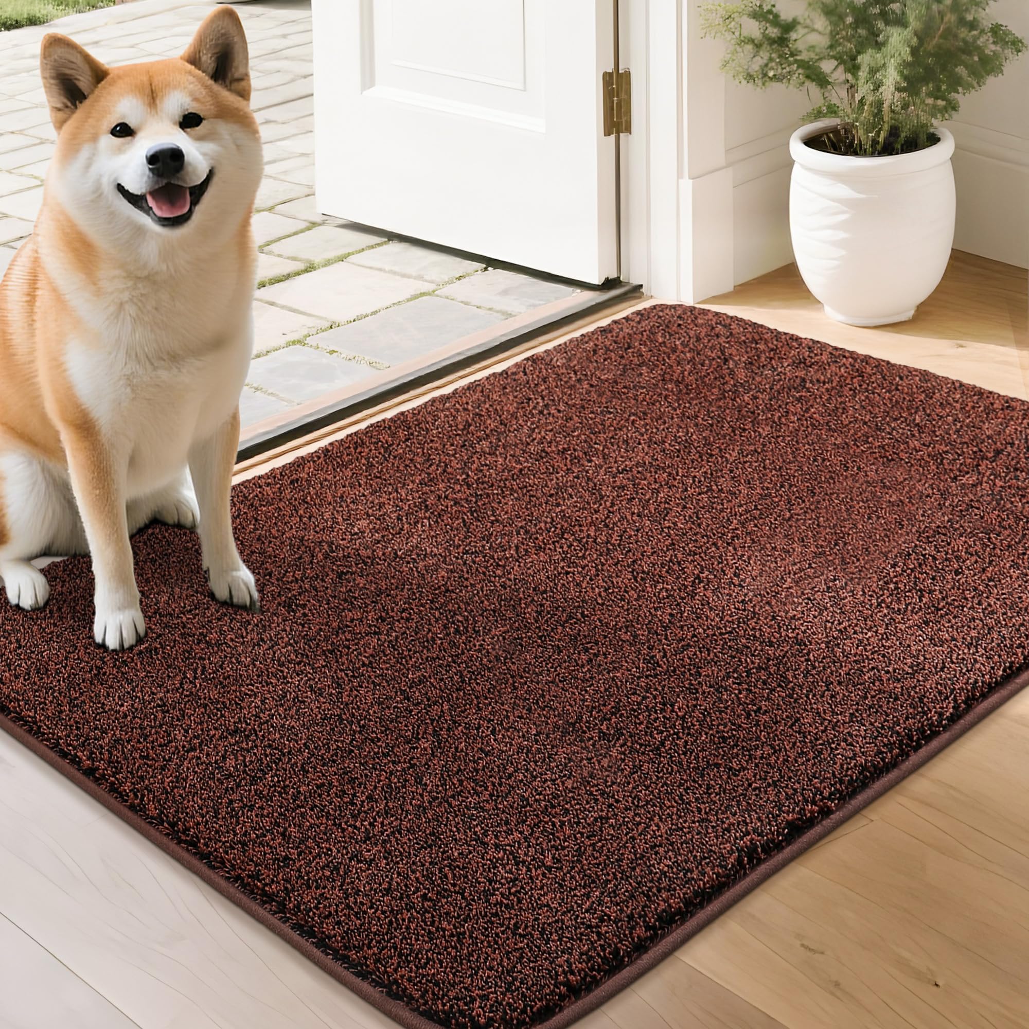 COSY HOMEER Nonslip Door Mats Indoor, 50x80cm Washable Dirt Trapper Welcome Front Doormat for Entryway Room Hallway, Absorbent Indoor Floor Mat for Muddy Shoes & Pets and Dogs, Brown