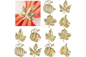 CANDYHOME Thanksgiving Napkin Rings Set of 12 Maple Leaf Gold Fall Napkin Rings Holders Buckle Pumpkin Patterns for Thanksgiving Harvest Christmas Daily Home Party Table Decor Wedding Supplies