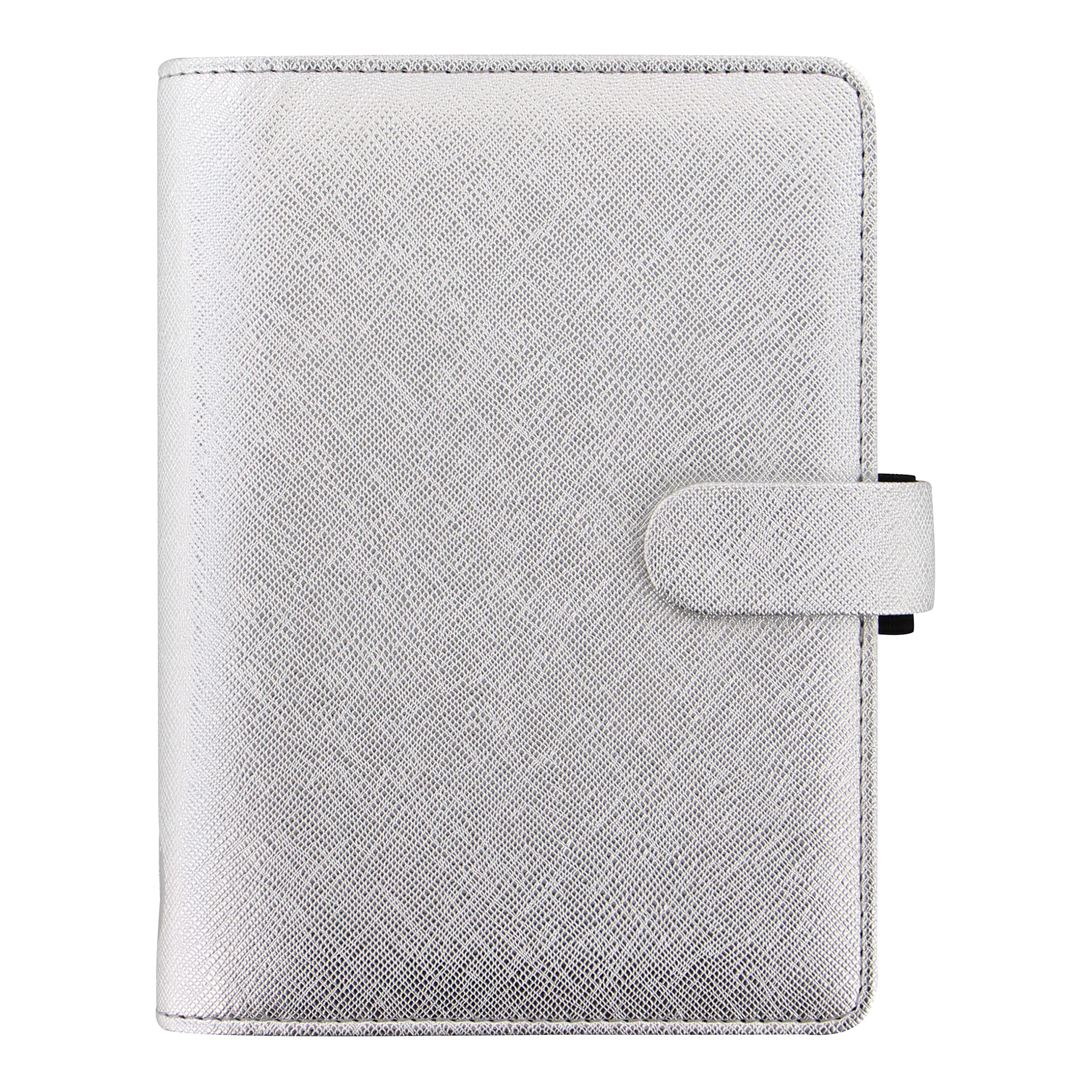 Photo 1 of Filofax Saffiano Metallic Organizer, Personal Size, Silver - Cross-Grain, Leather-Look, Bright Metallic Finish, Six Rings, Week-to-View Calendar Diary, Multilingual, 2025 (C028754-25)