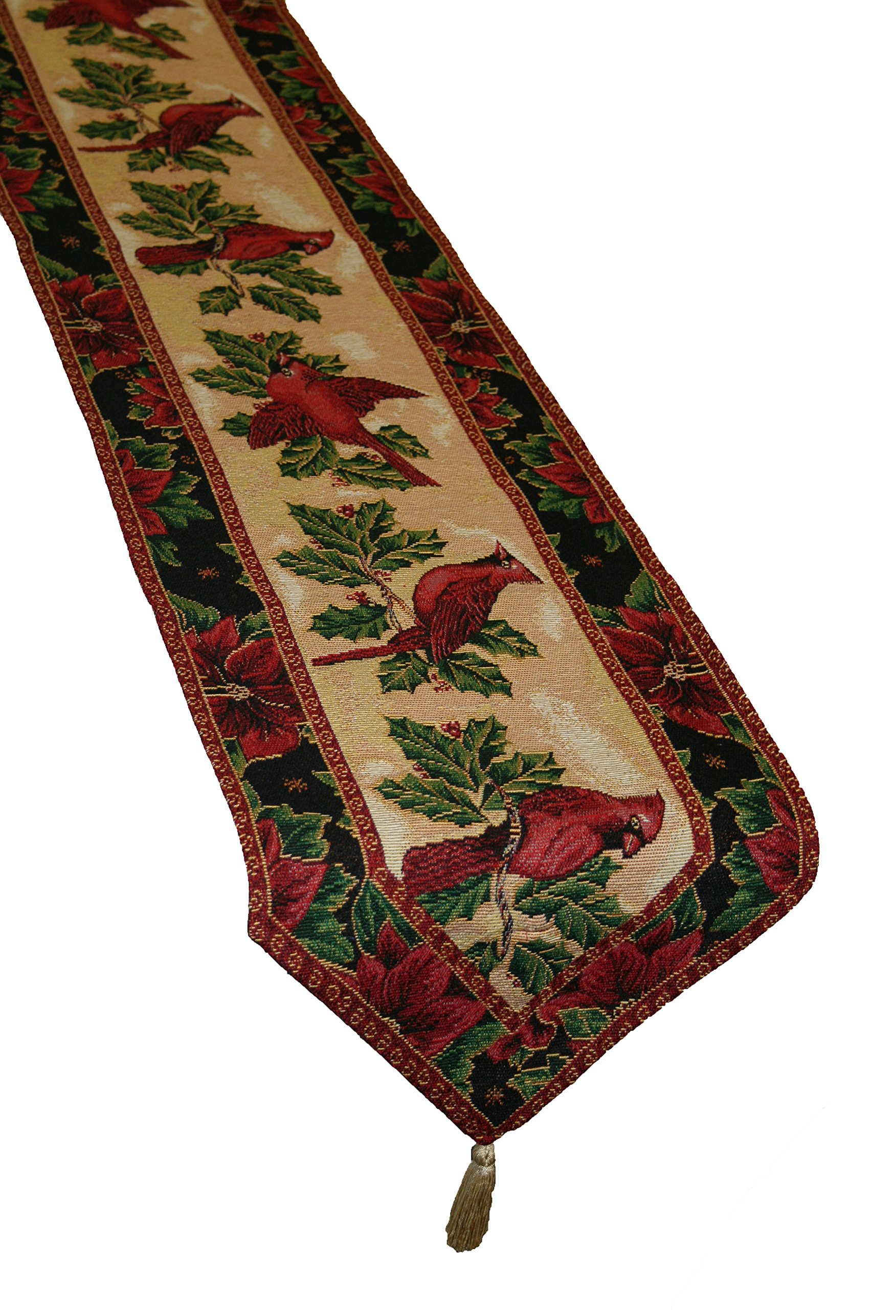 Violet Linen Decorative Christmas Cardinal Design Tapestry, 13" X 70" Table Runner