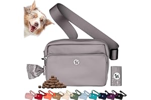 Puppington 3-in-1 Crossbody Dog Walking Bag & Treat Pouch with Matching Planet Safe Poop Bags & Built-In Dispenser - Zippered Pockets (Charcoal Gray)