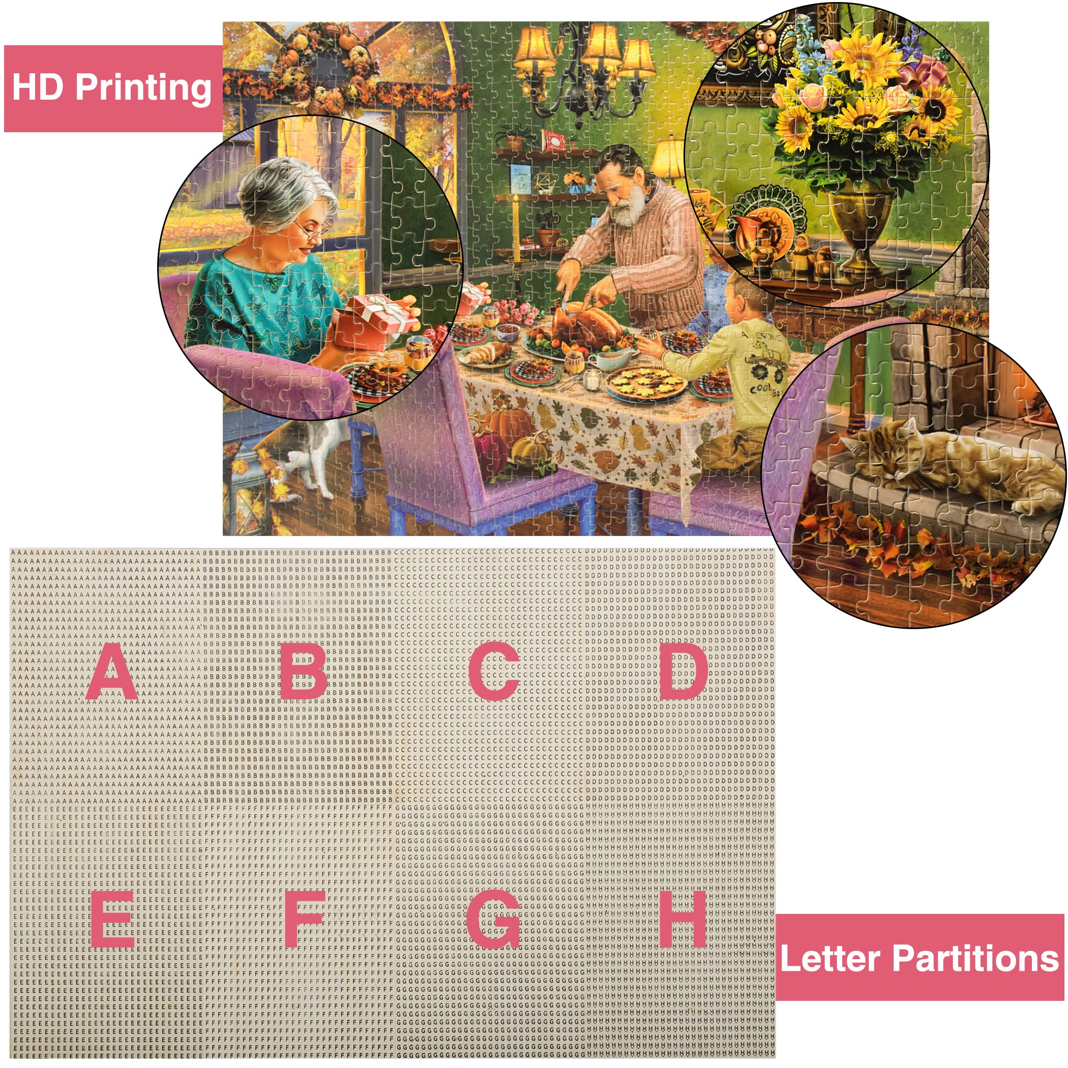 Lavievert Wooden Jigsaw Puzzle 1000 Piece Puzzle for Adults - Thanksgiving Dinner, Turkey, Pumpkin Pie