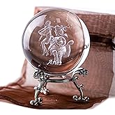 3D Laser Constellation Ball Crystal Paperweight Full Sphere Glass Fengshui with Sliver-Plated Flowering Stand(Aries)