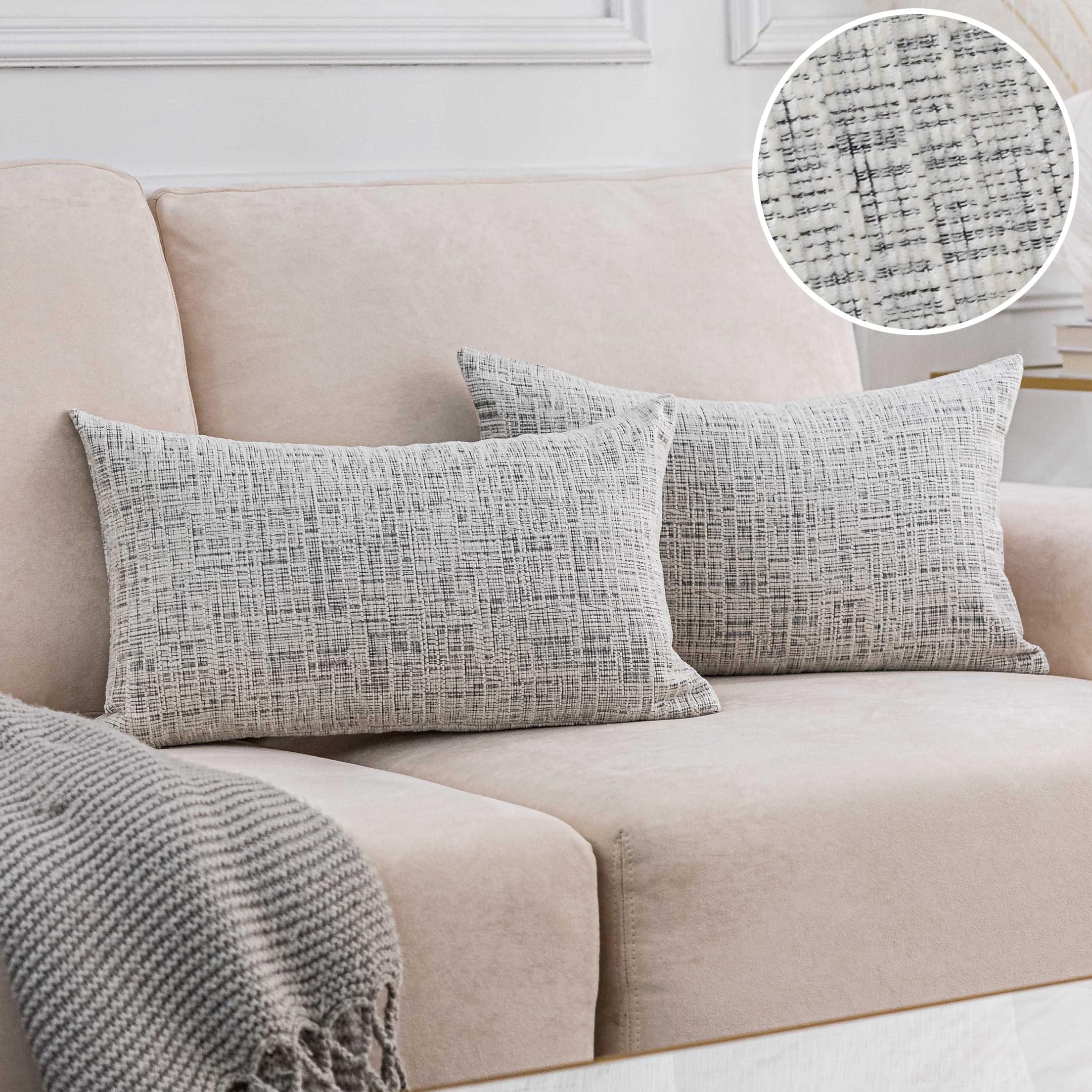 Home Brilliant White Mix Black Rectangle Cushion Covers 30x50 Set of 2, Chenille Plush Velvet Oblong Decorative Pillowcases for Couch Sofa, 12x20 inches, Cream Mix Black — image 1