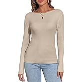 PrettyGuide Women's Long Sleeve Boat Neck Sweater Slim Fit Vintage Ribbed Knit Fall Pullover Tops