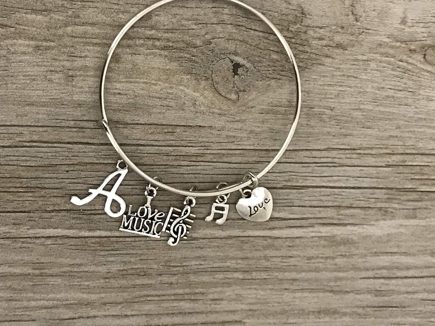 Personalized Music Bracelet with Letter Charm Custom